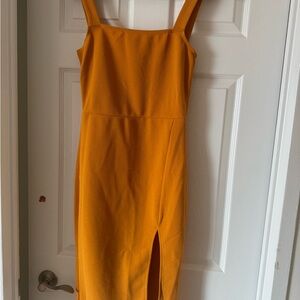 SHEIN Yellow Sheath Midi Dress Square Neck Sleeveless Cocktail